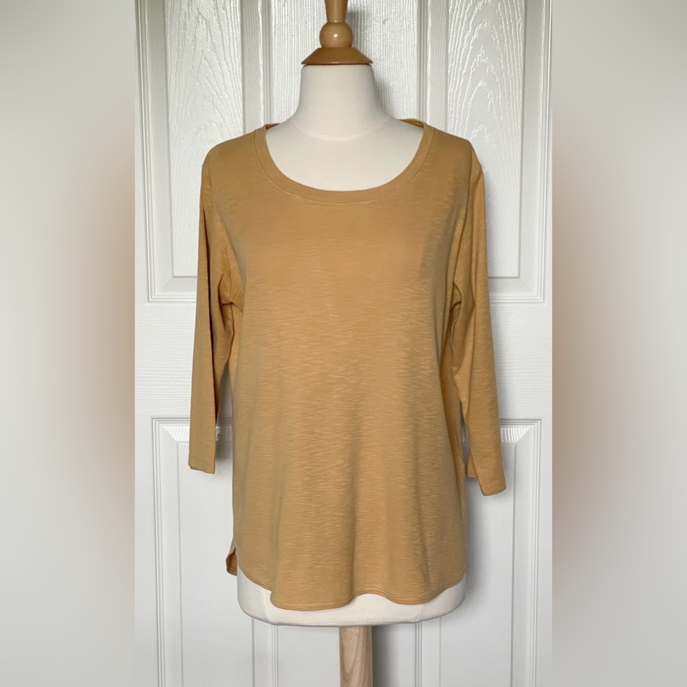 Kirkland Women's Golden Yellow, Cotton Slub 3/4 Length Sleeve Tee, Size M